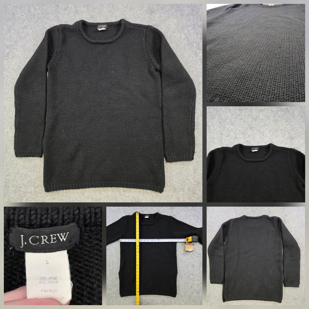 J.Crew Sweater Womens Small Black Wool Cotton Tunic Crewneck Knit Pullover
